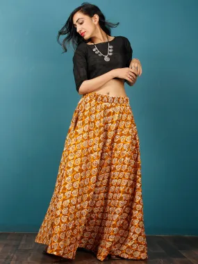 Peanut Brown Yellow White Hand Block Printed Skirt  - S40F343