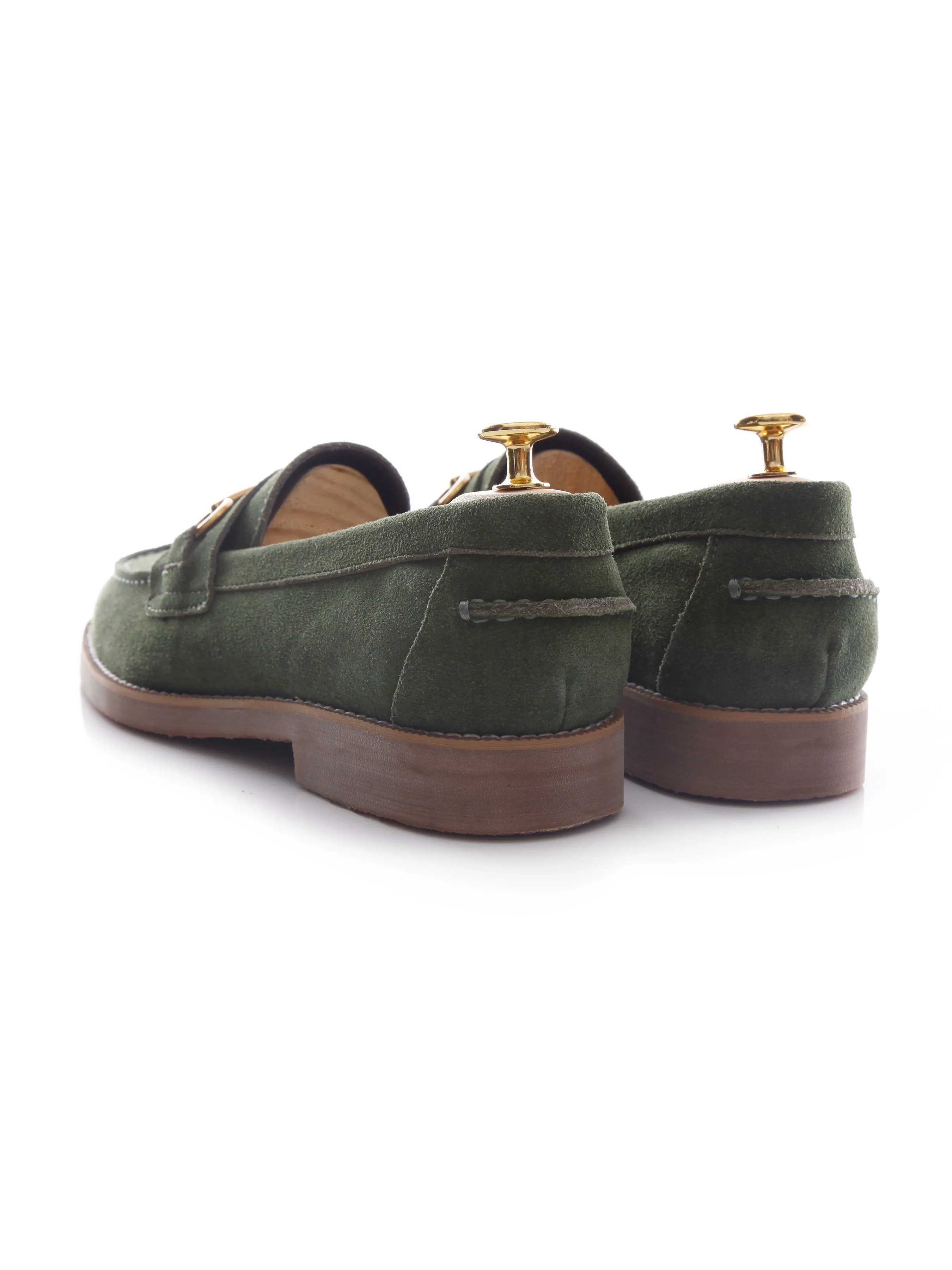 Penny Loafer Horsebit Buckle - Olive Green Suede Leather (Brown Crepe Sole)