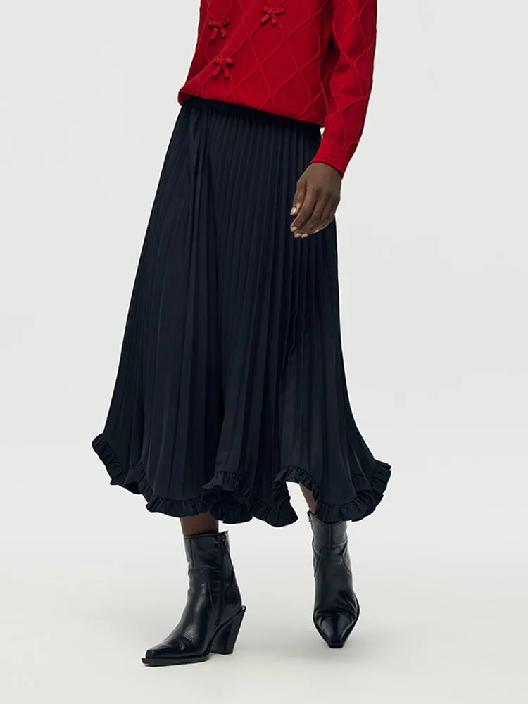 Petal Hem Pleated Women Midi Skirt