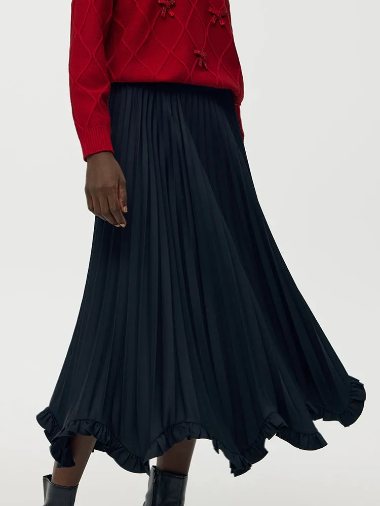 Petal Hem Pleated Women Midi Skirt