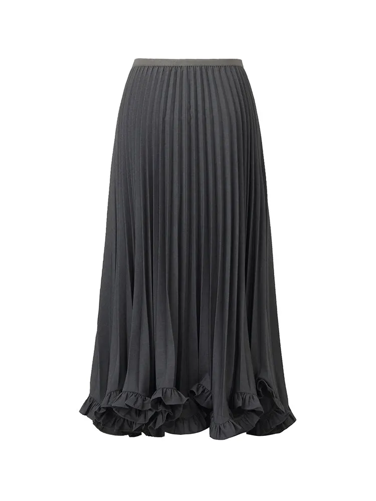 Petal Hem Pleated Women Midi Skirt