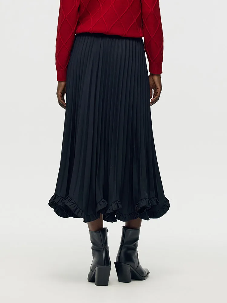 Petal Hem Pleated Women Midi Skirt