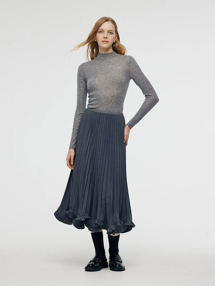 Petal Hem Pleated Women Midi Skirt