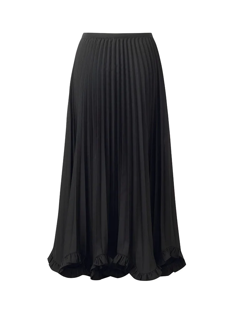 Petal Hem Pleated Women Midi Skirt