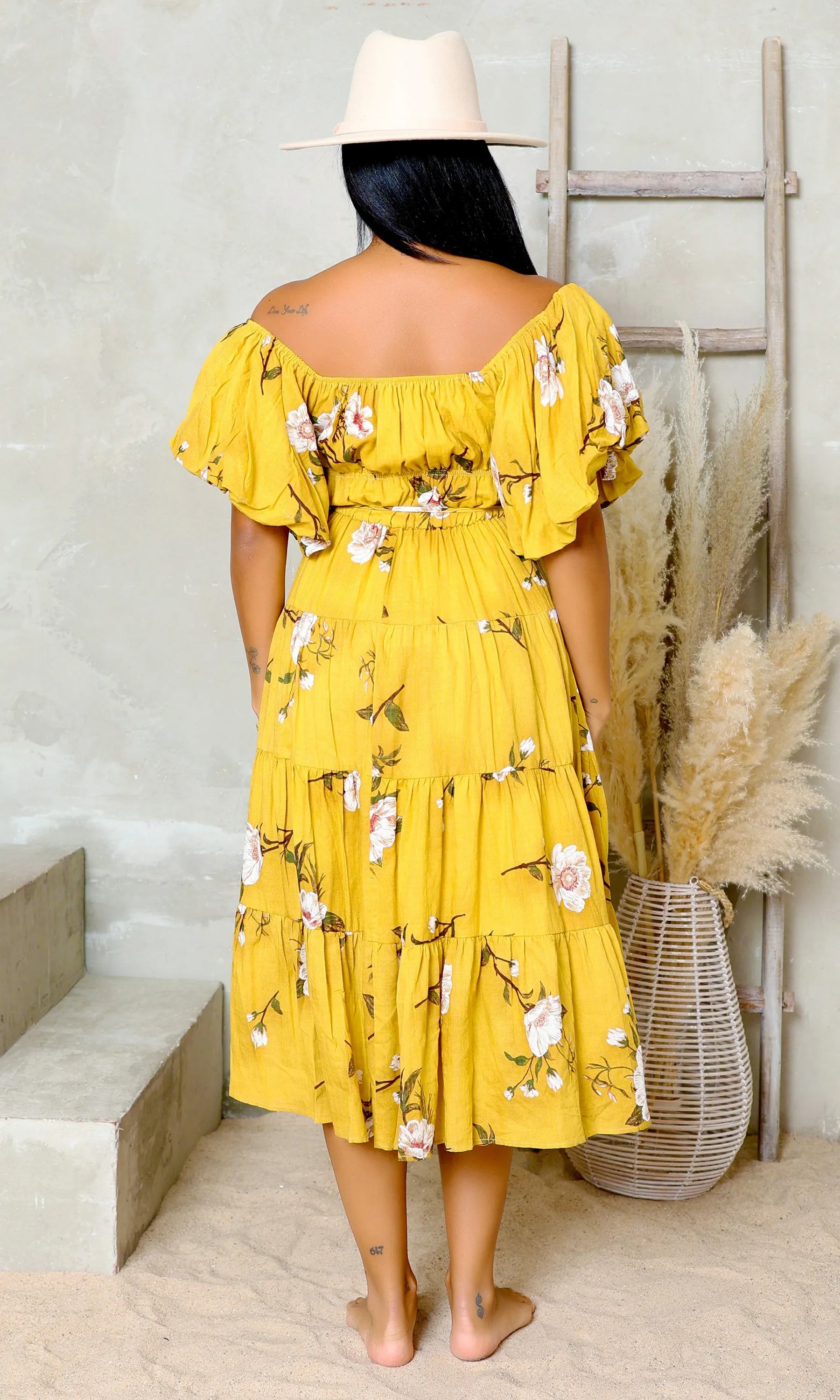 Petal Perfection | Floral Dress - Mustard FINAL SALE