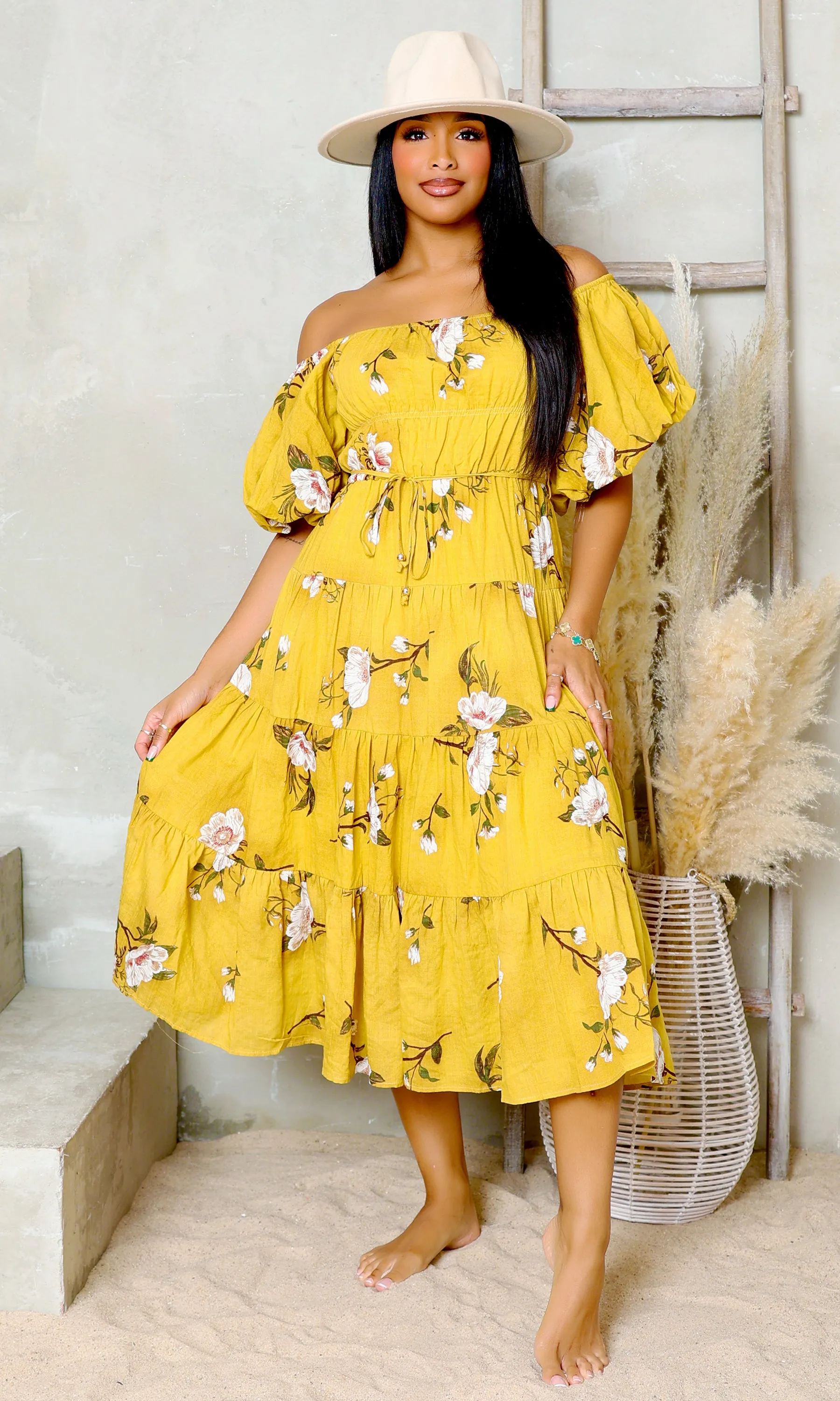 Petal Perfection | Floral Dress - Mustard FINAL SALE