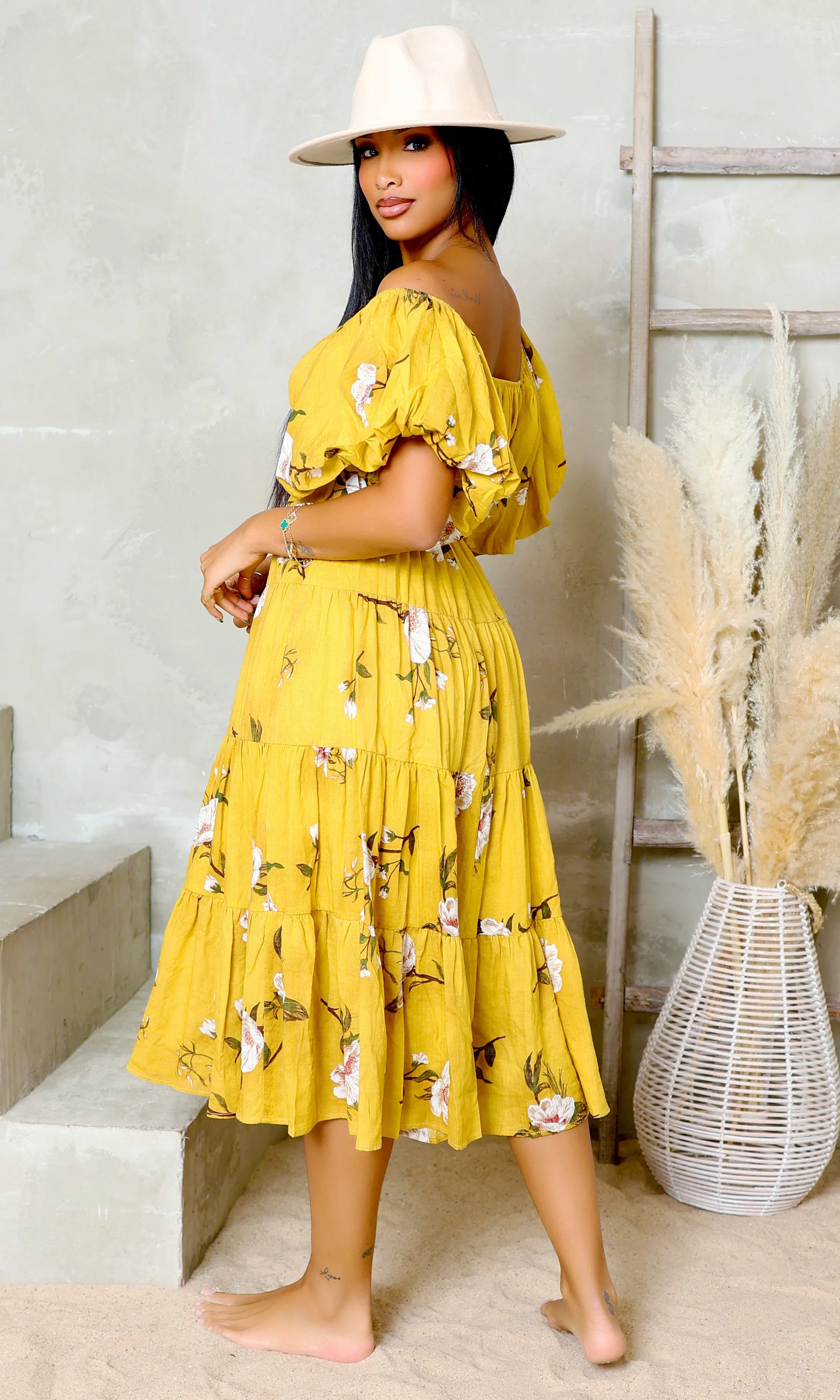 Petal Perfection | Floral Dress - Mustard FINAL SALE