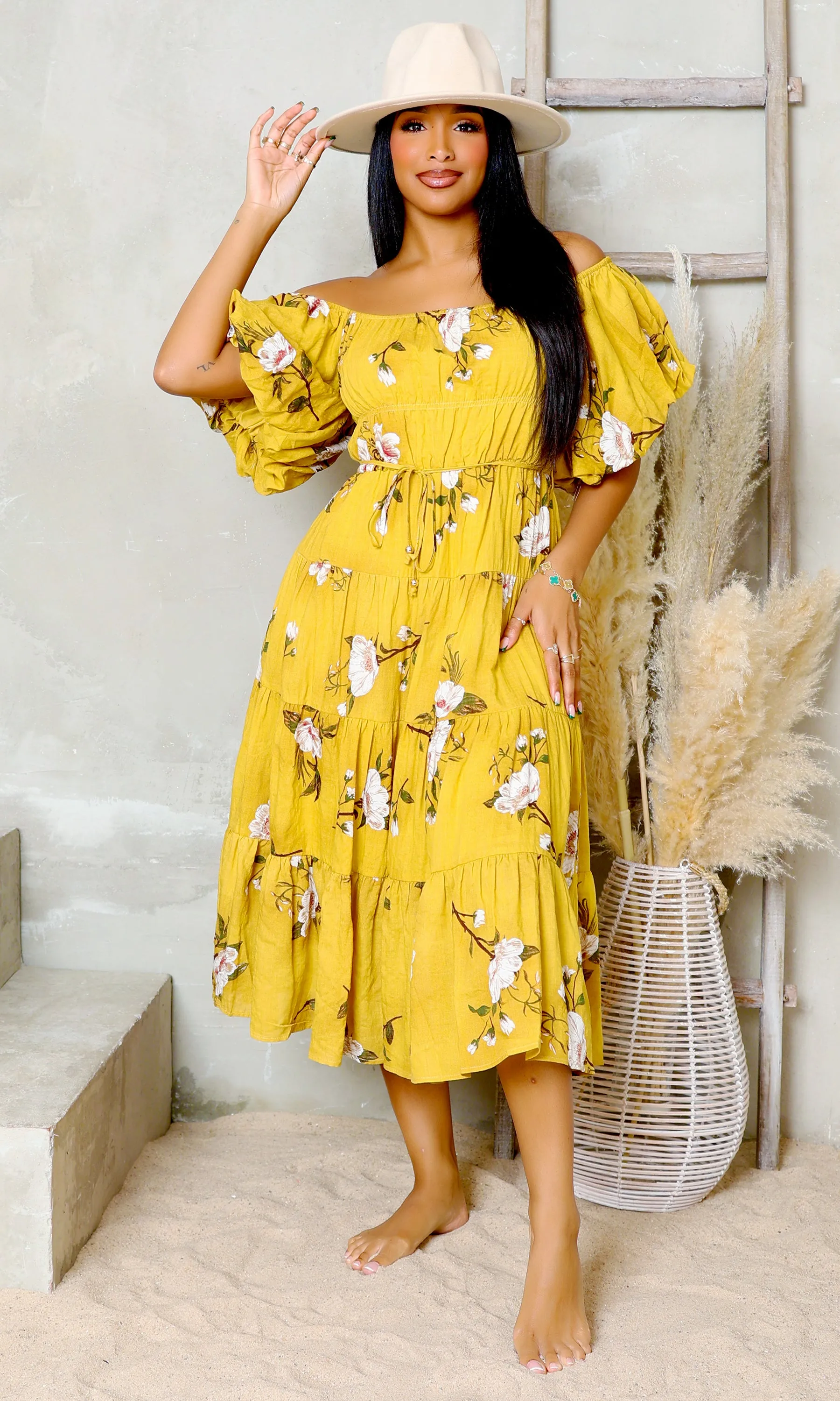 Petal Perfection | Floral Dress - Mustard FINAL SALE