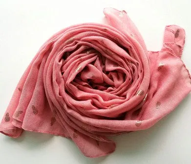 *Pink with Gold Foil Pineapple Scarf