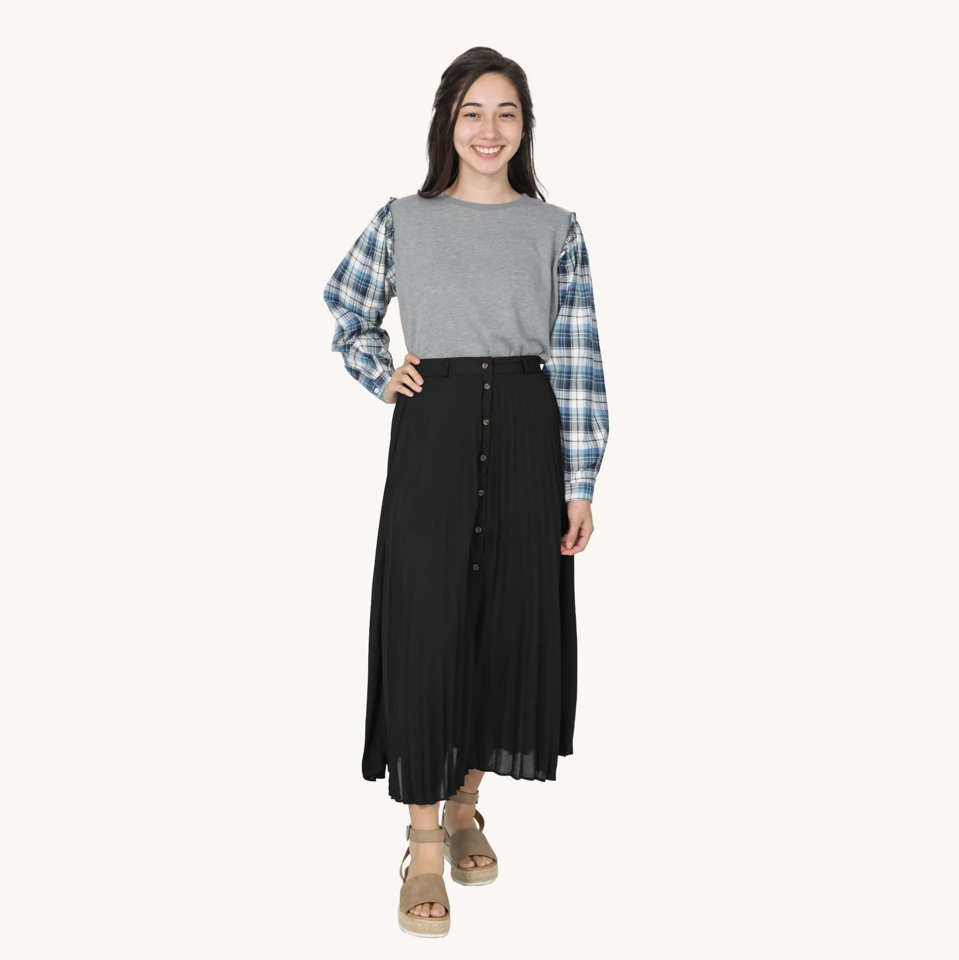 Pleated Button Down Skirt