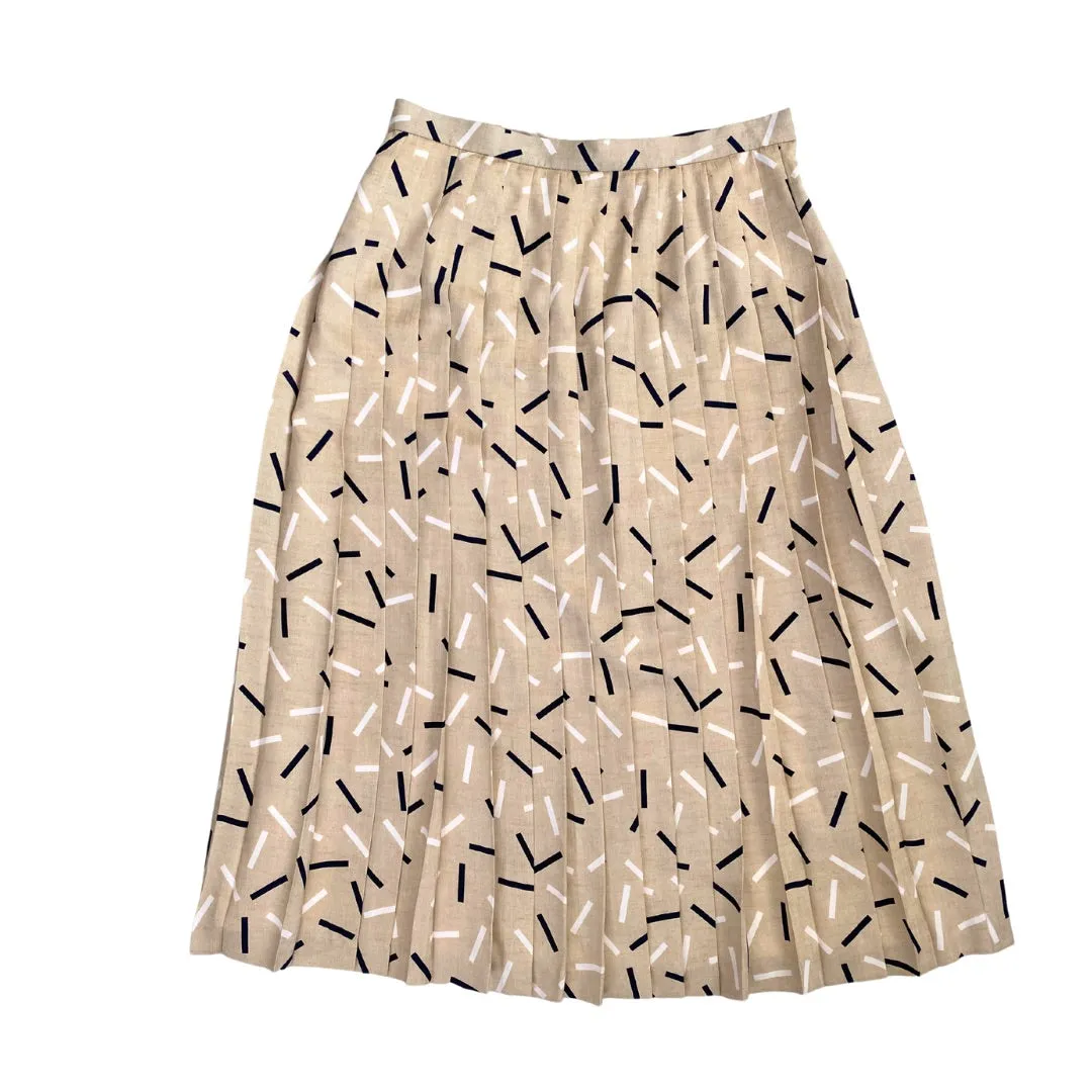 Pleated Fleck Pattern Midi Skirt Vintage Beige SIZE 16