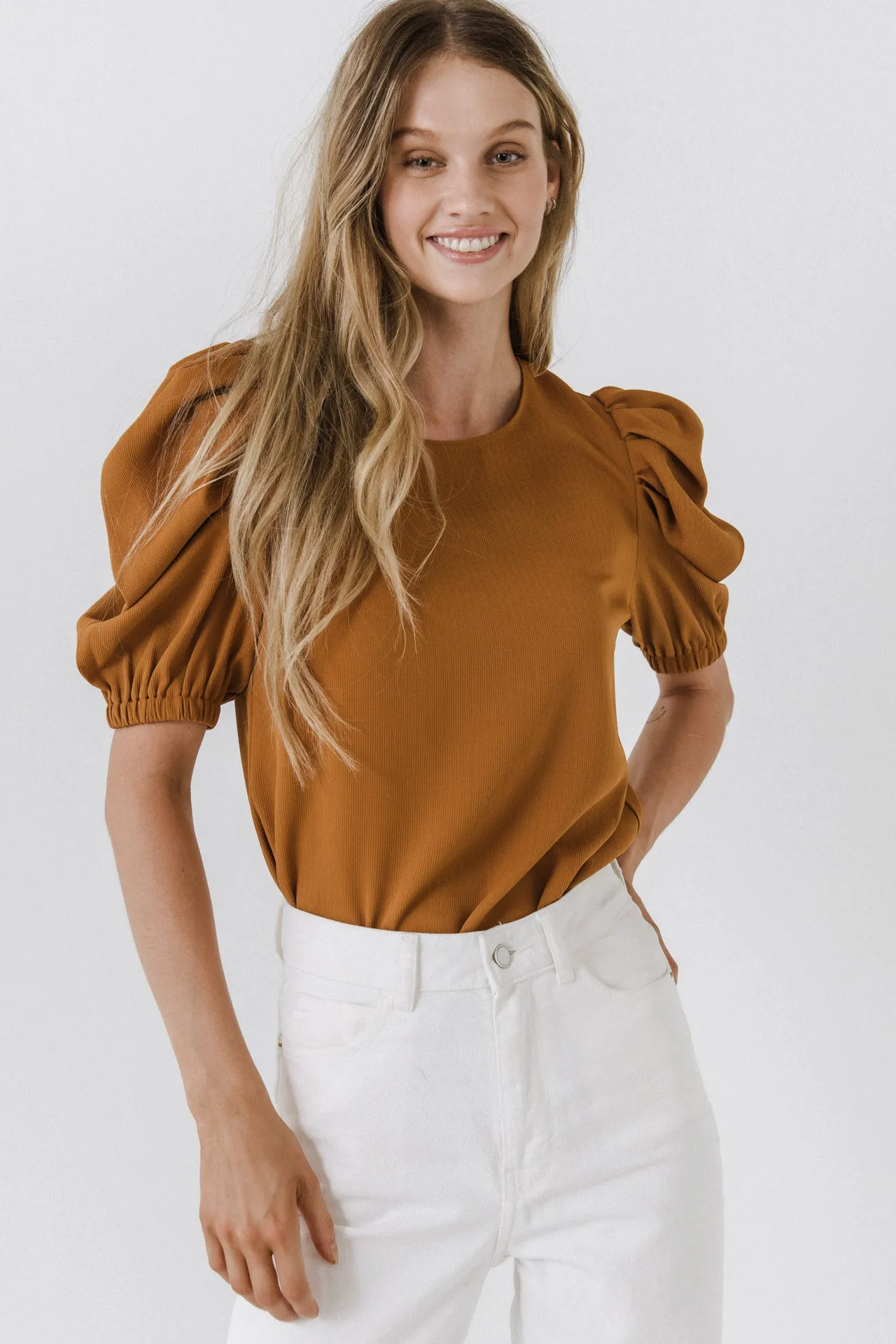 Pleated Puff Sleeve Top