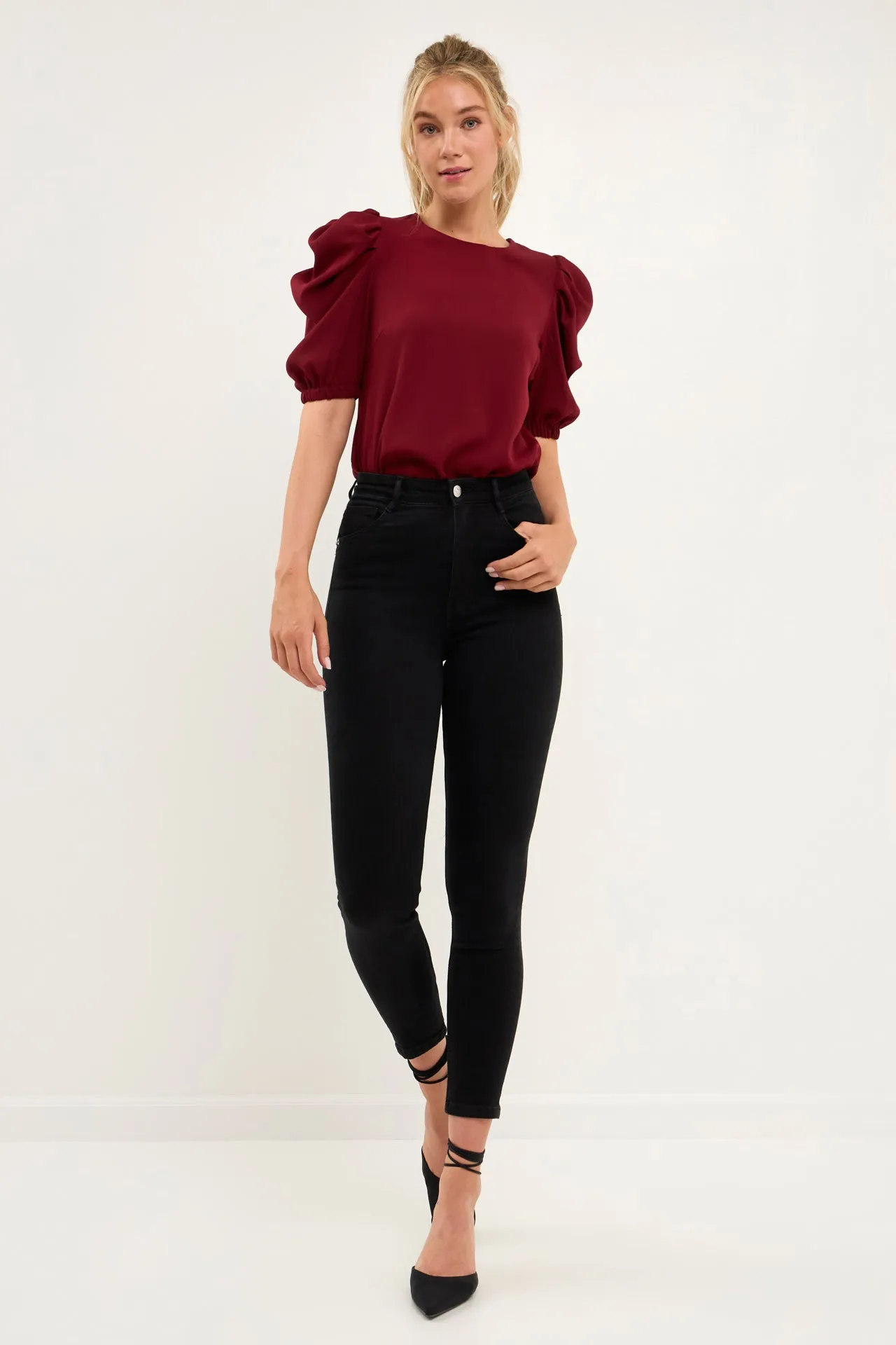 Pleated Puff Sleeve Top