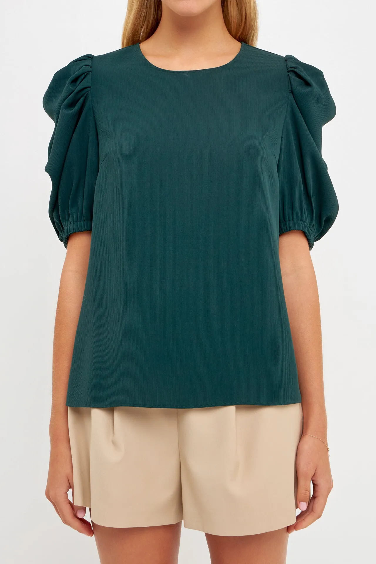 Pleated Puff Sleeve Top