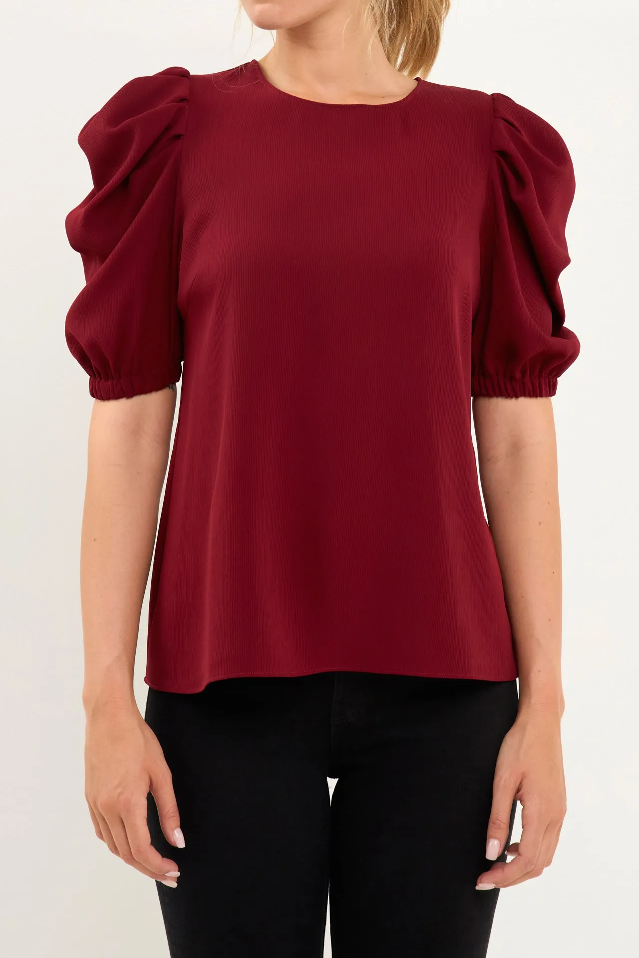 Pleated Puff Sleeve Top