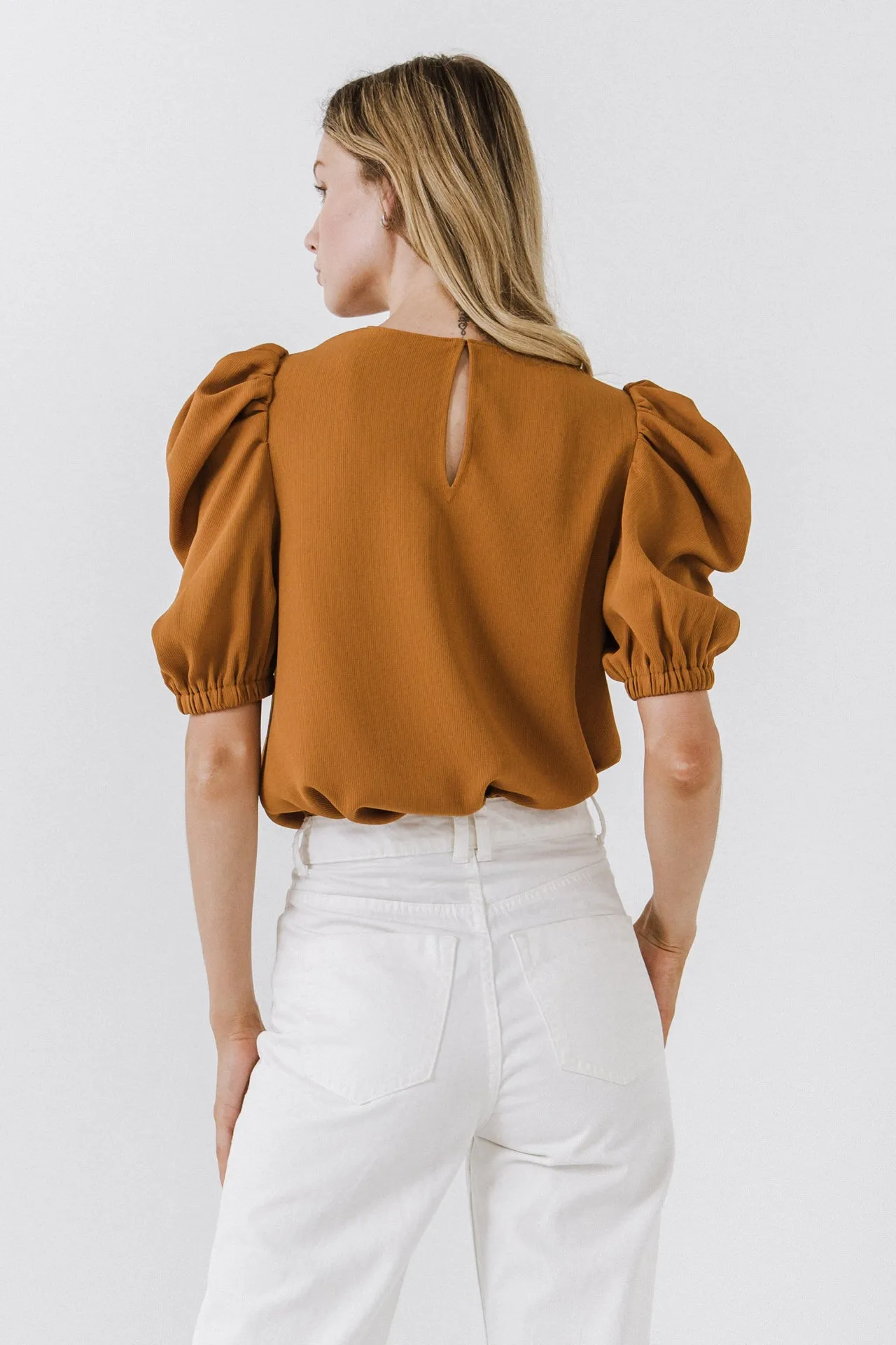 Pleated Puff Sleeve Top