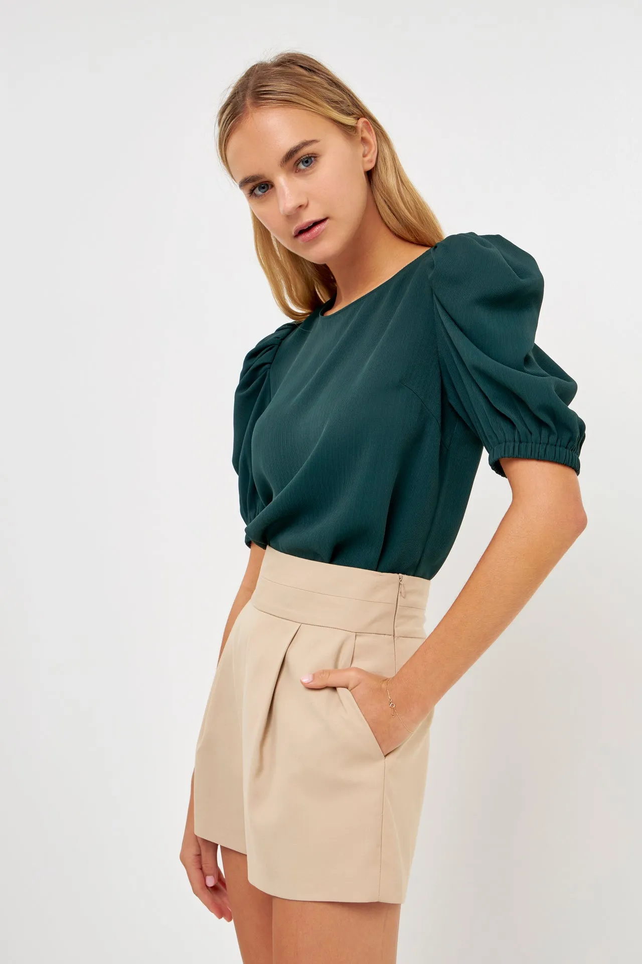 Pleated Puff Sleeve Top