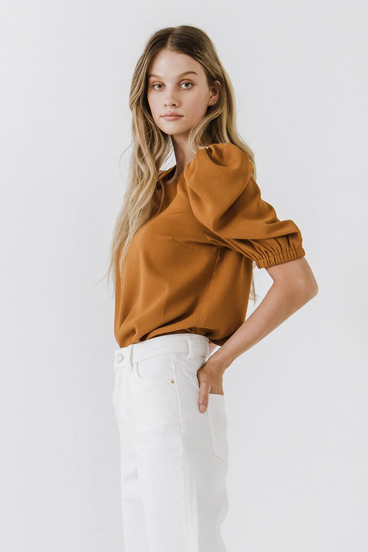 Pleated Puff Sleeve Top