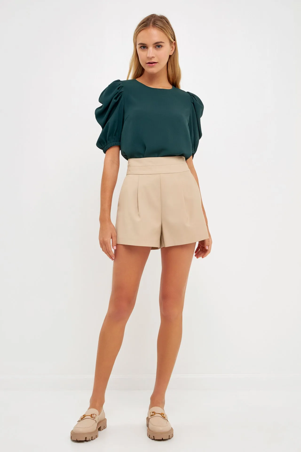 Pleated Puff Sleeve Top