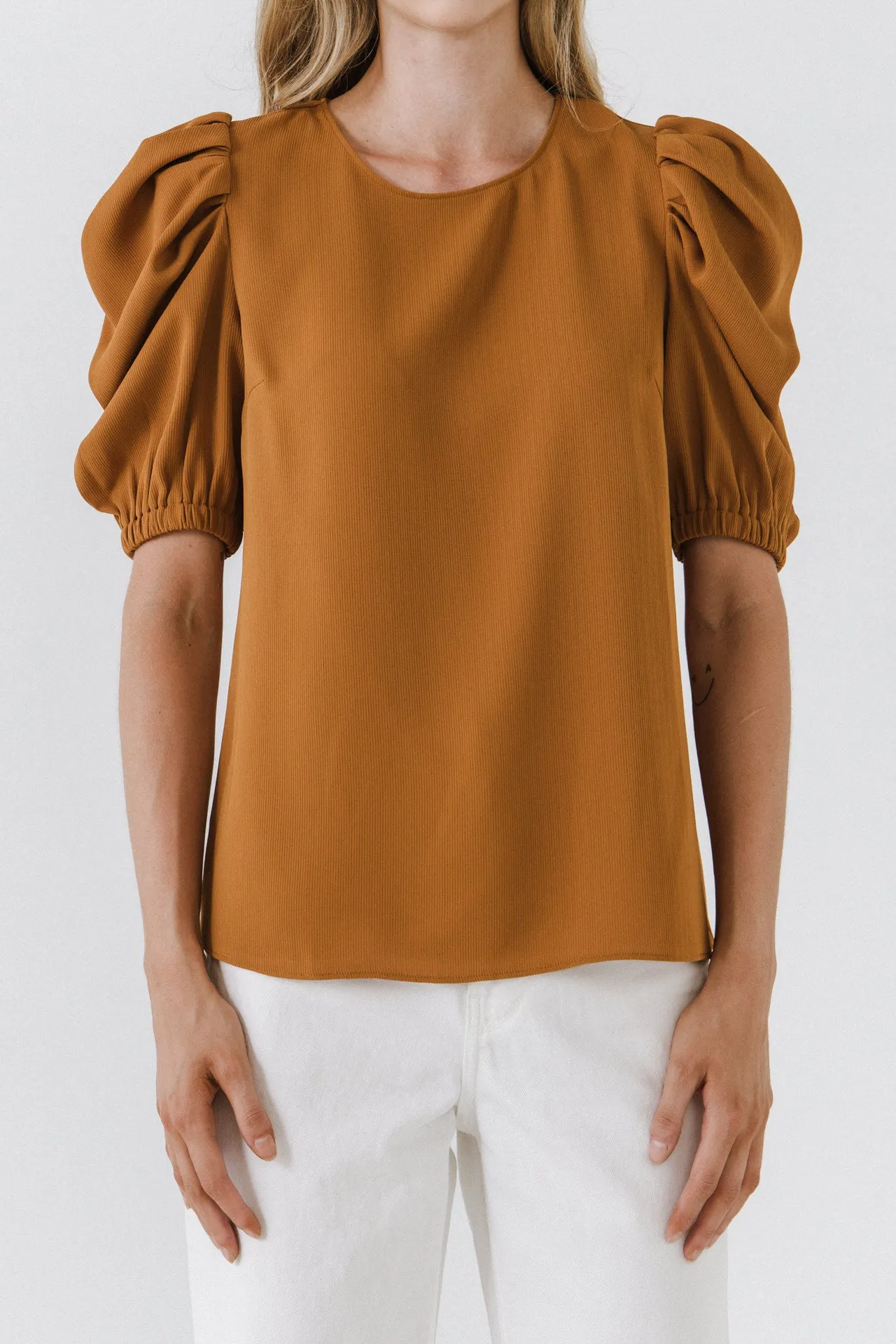 Pleated Puff Sleeve Top