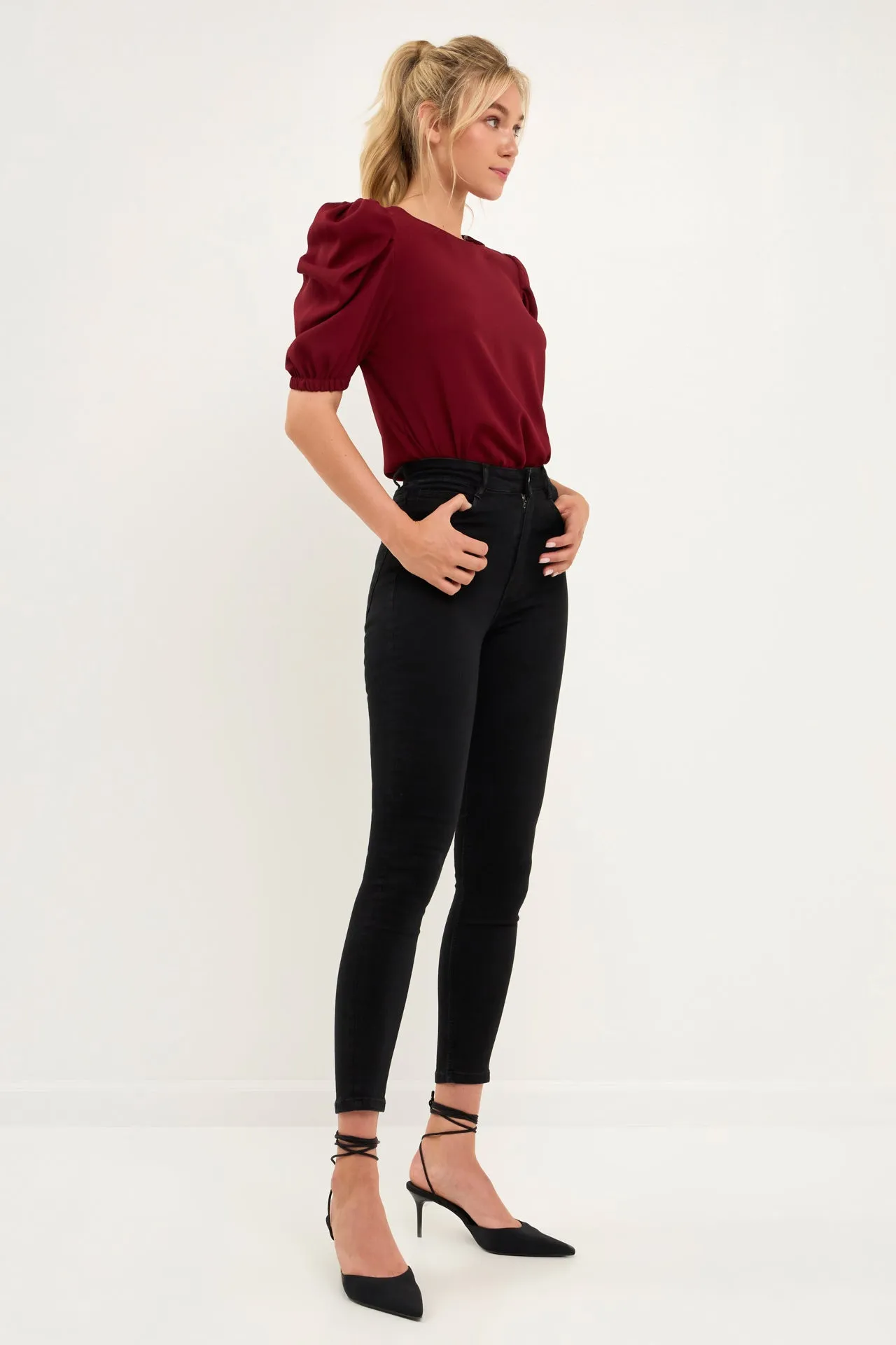 Pleated Puff Sleeve Top