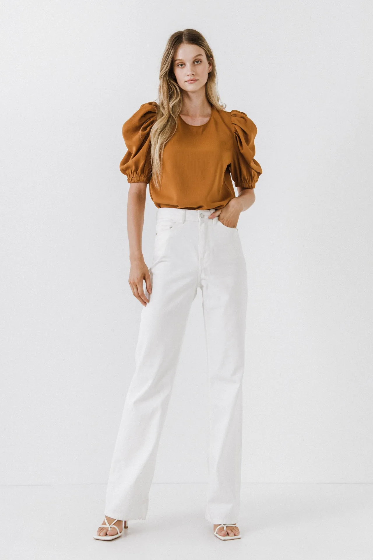 Pleated Puff Sleeve Top