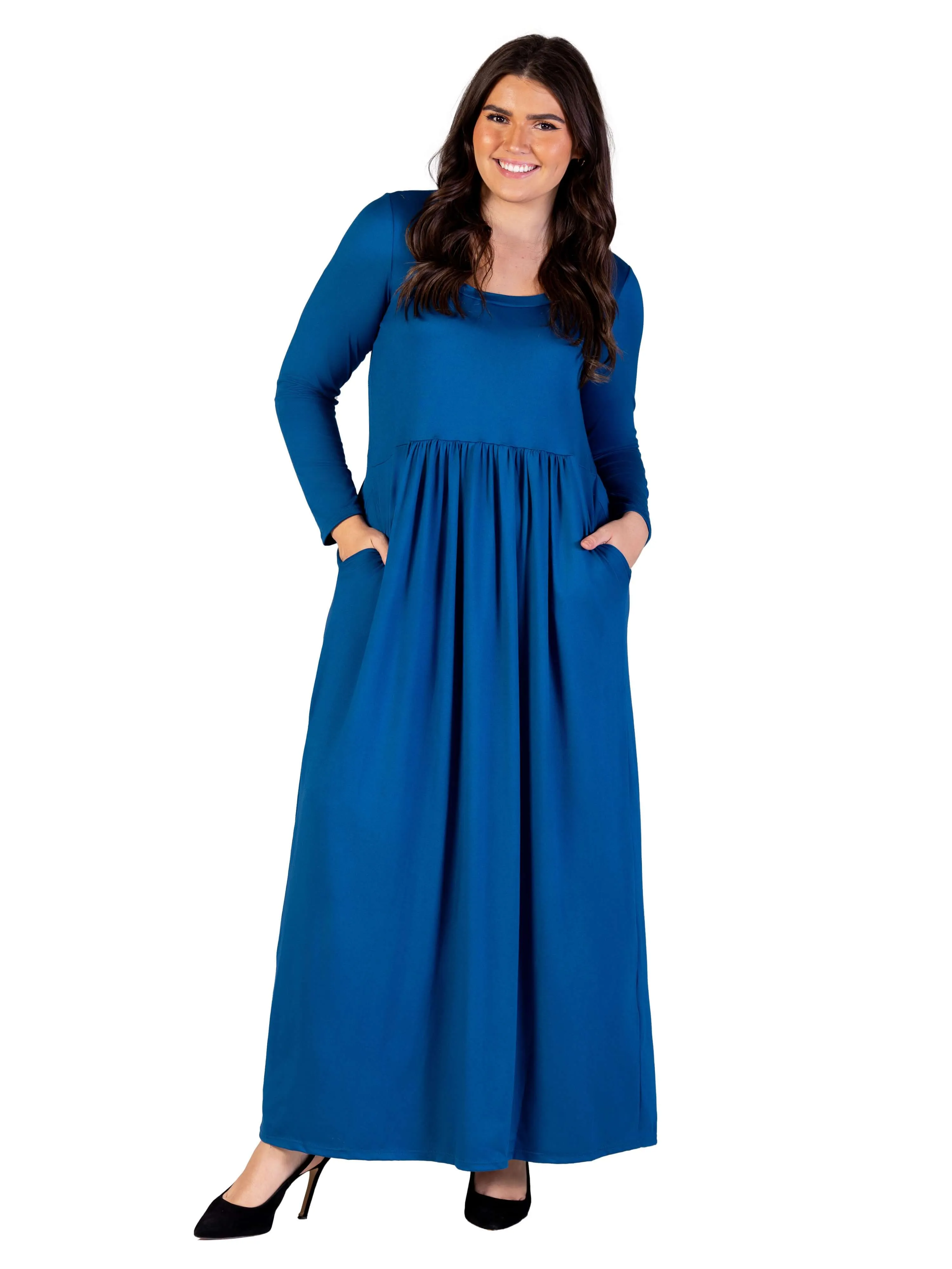 Plus Size Long Sleeve Empire Waist Pocket Maxi Dress