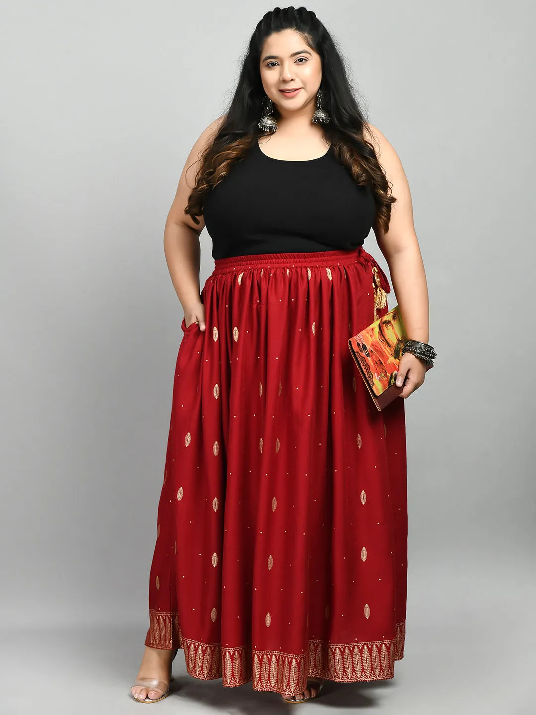 Plus Size Radiant Maroon Plus Size Gold Skirt