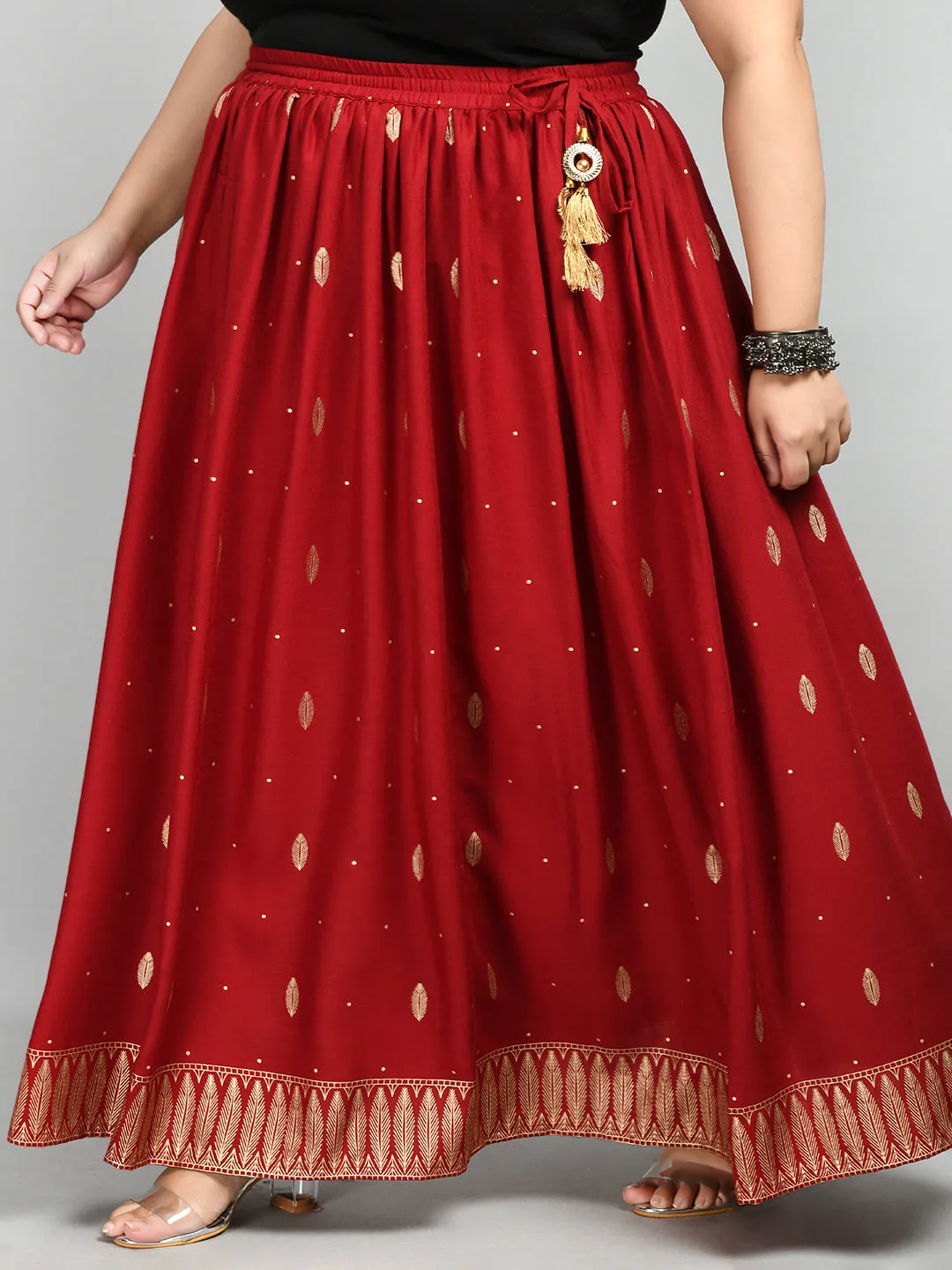 Plus Size Radiant Maroon Plus Size Gold Skirt