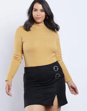 Plus Size Suede Buckle Skirt