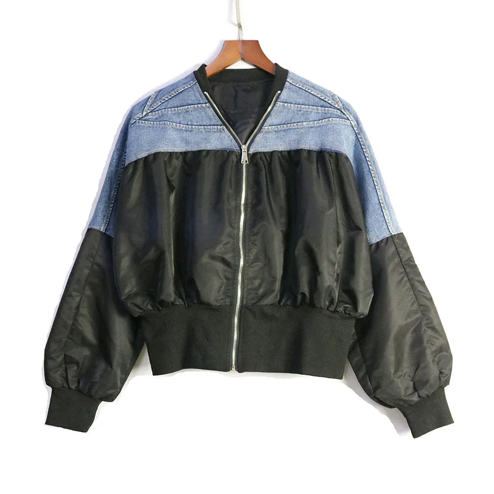 Pre Order:  Pleated Color Block Denim Loose Jacket