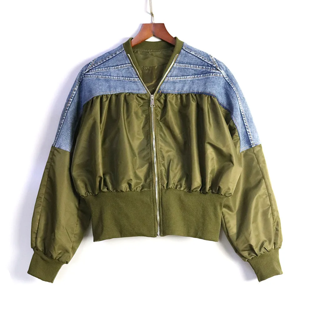 Pre Order:  Pleated Color Block Denim Loose Jacket