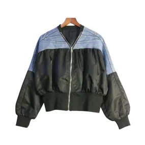 Pre Order:  Pleated Color Block Denim Loose Jacket