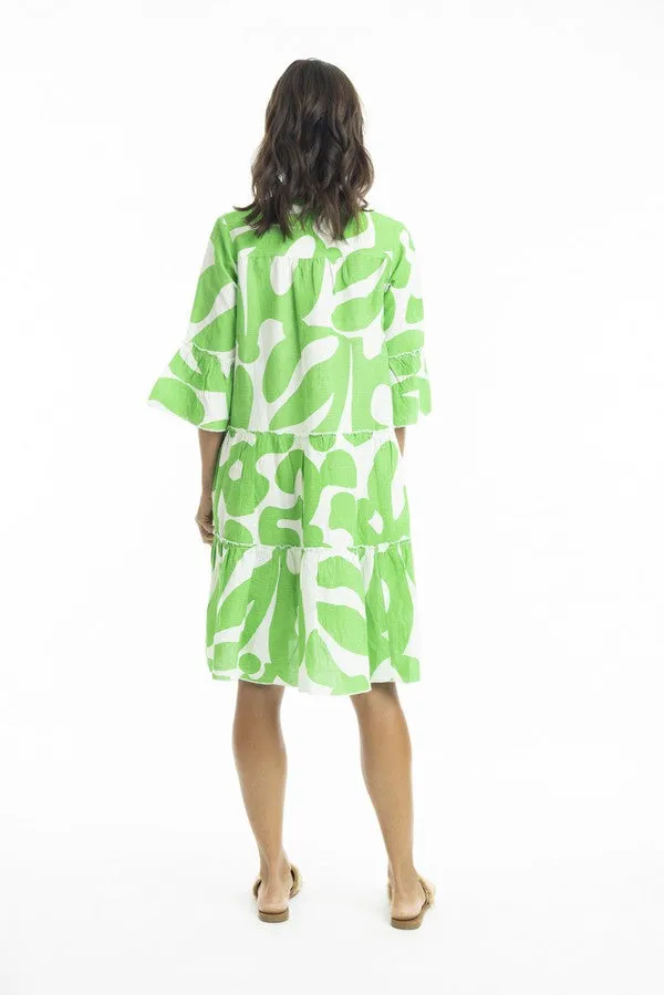 Print Linen 3/4 Sleeve Layered Dress