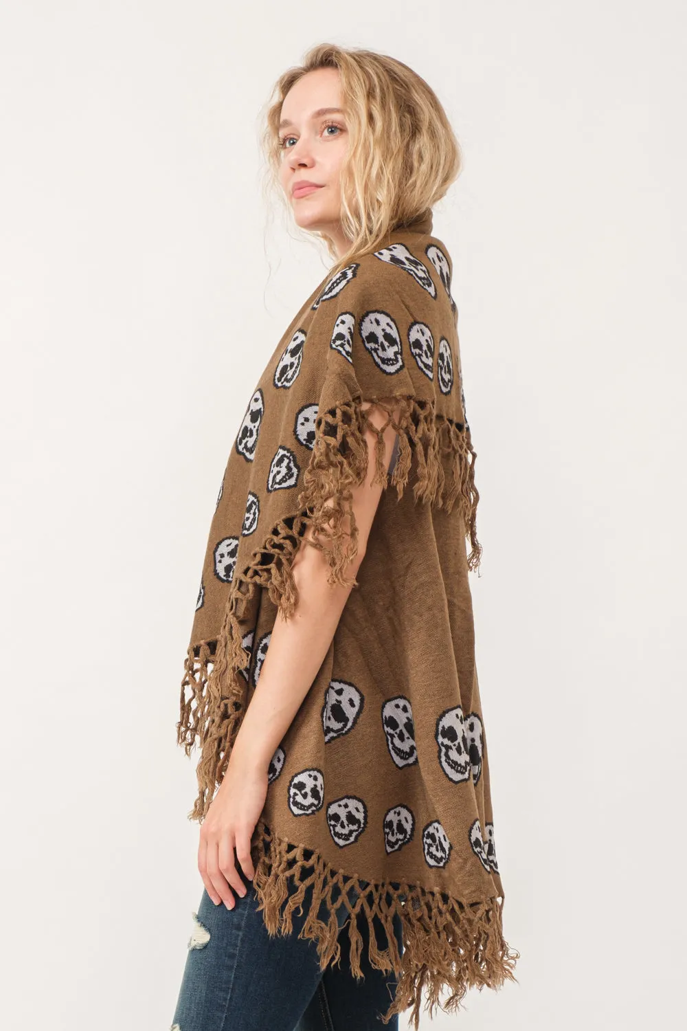 RAJ SABLE SKULL TASSEL BORDER PONCHO