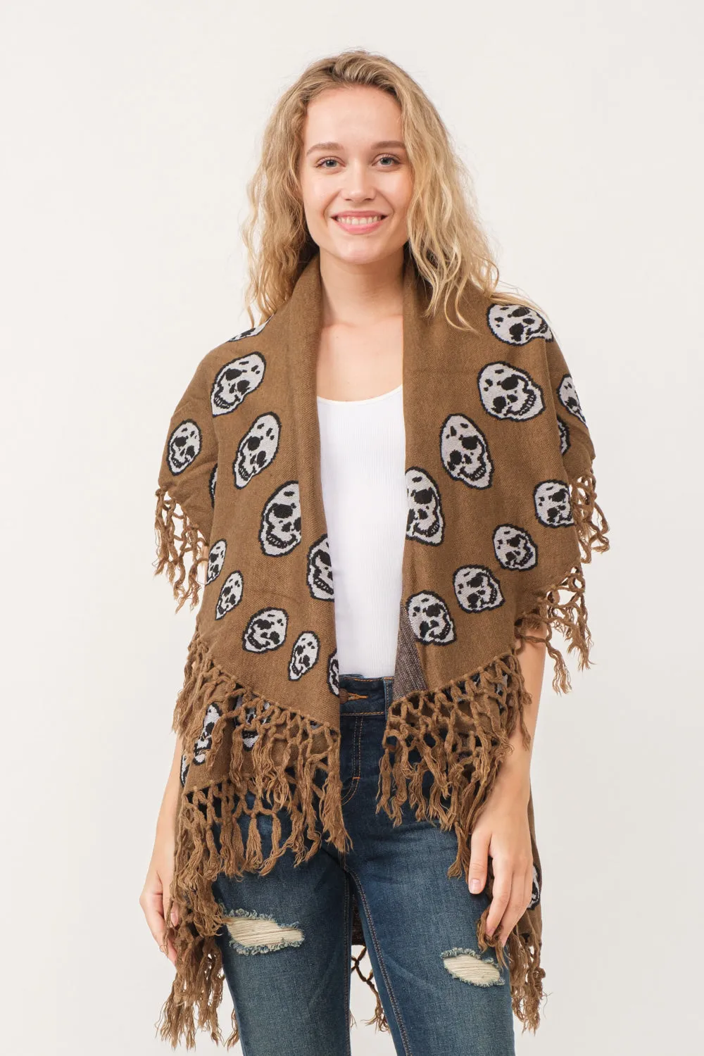 RAJ SABLE SKULL TASSEL BORDER PONCHO