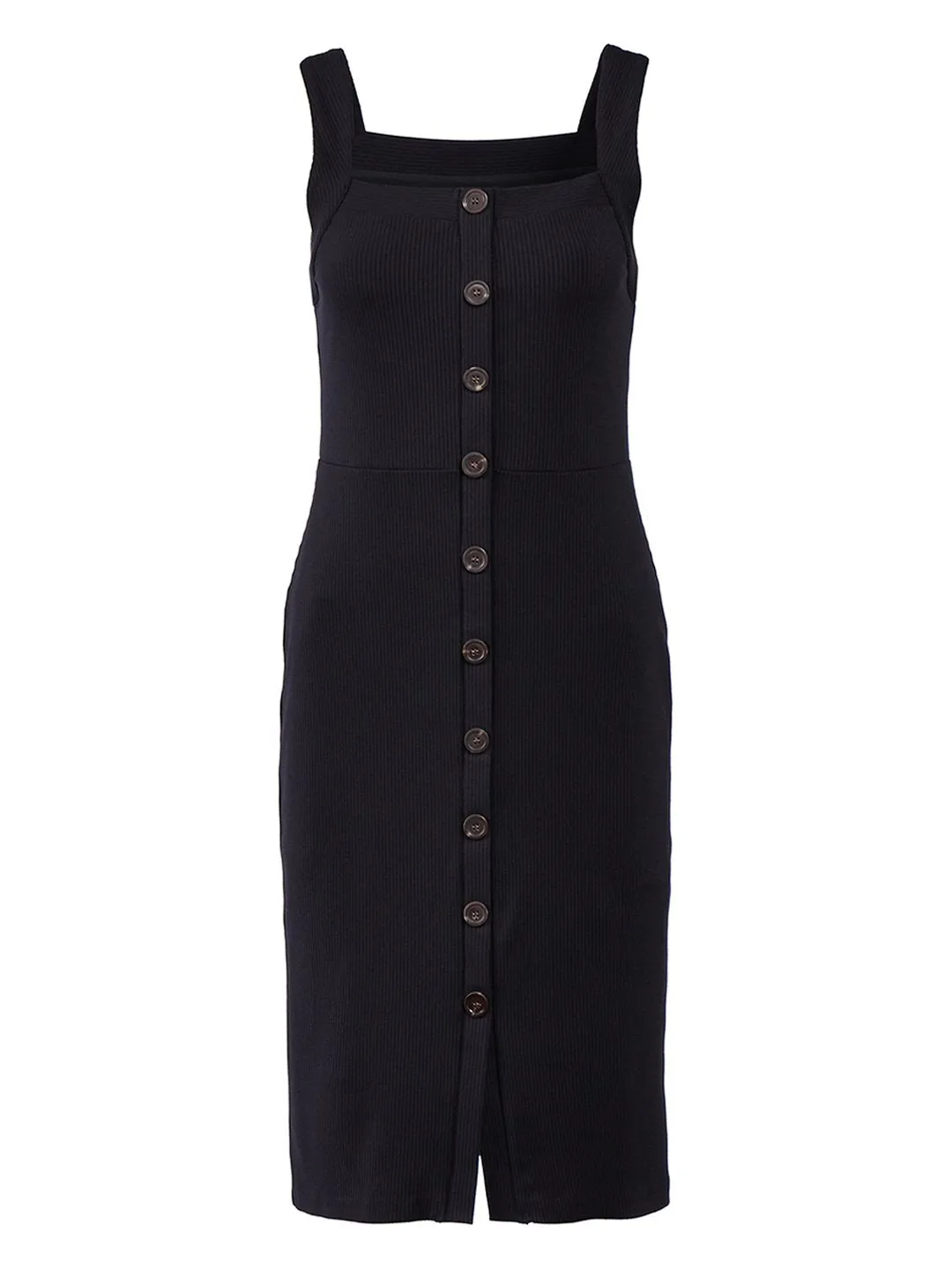 Ribbed Button Sheath Dress in Black