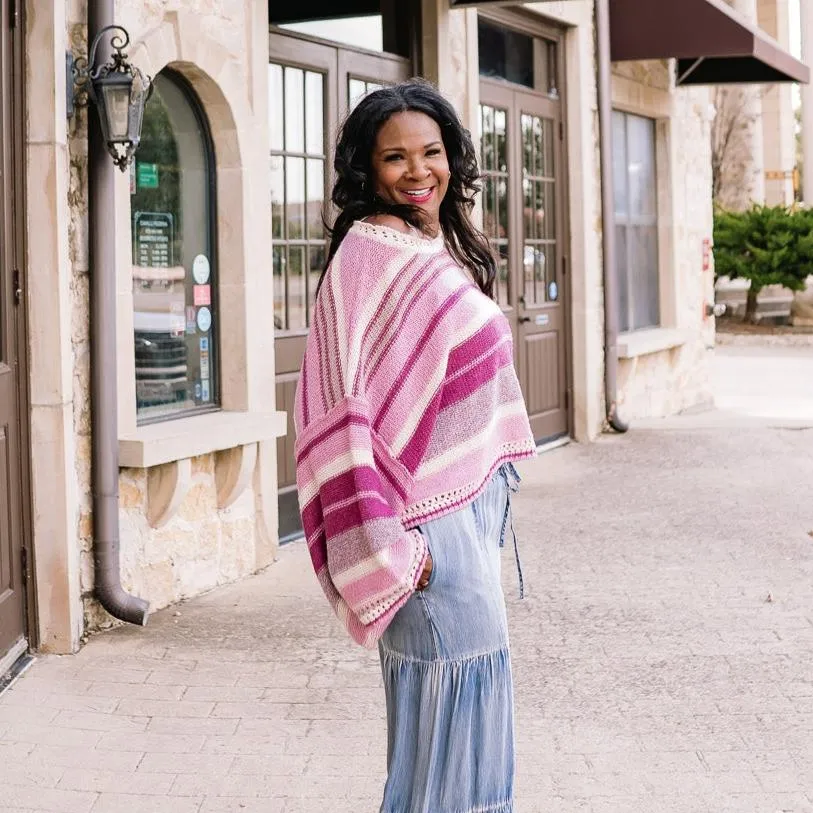 Sassy in Stripes Pink & Purple Knit Poncho Top