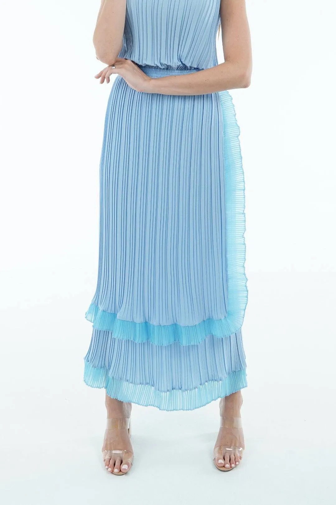 Seina Double Layer Pleated Skirt With Ruffles