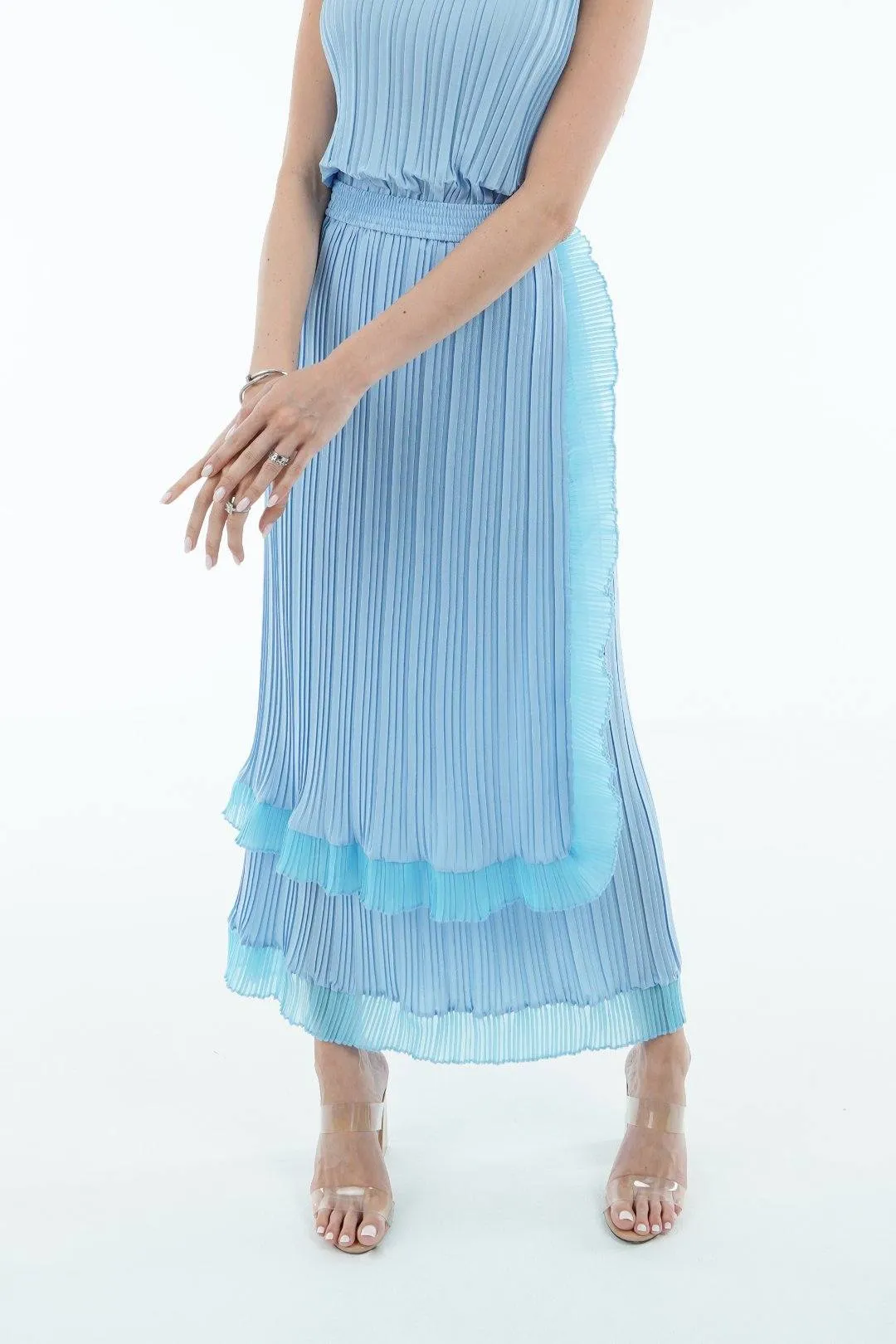 Seina Double Layer Pleated Skirt With Ruffles