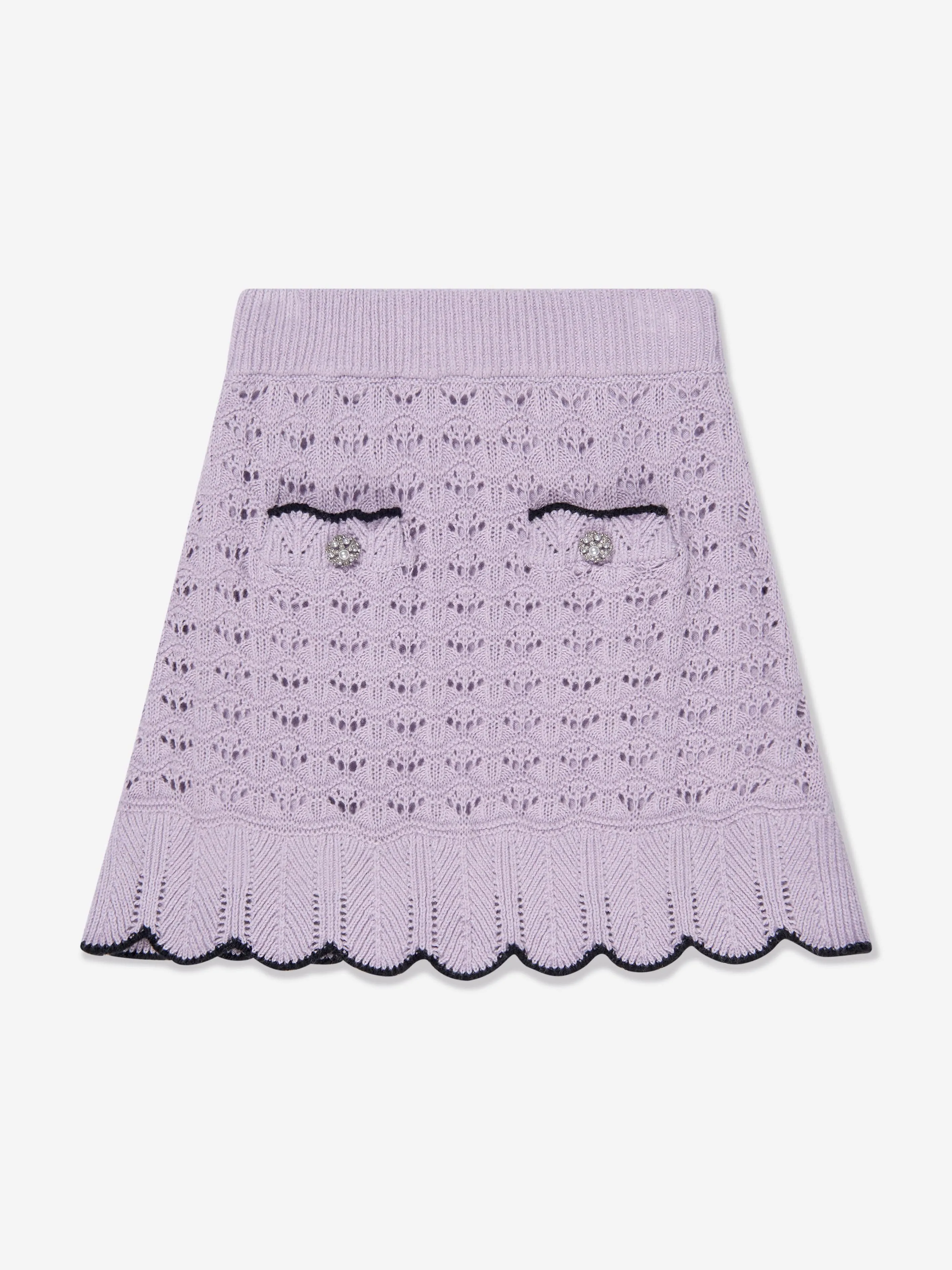 Self Portrait Girls Crochet Knit Mini Skirt in Lilac