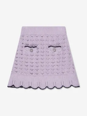 Self Portrait Girls Crochet Knit Mini Skirt in Lilac