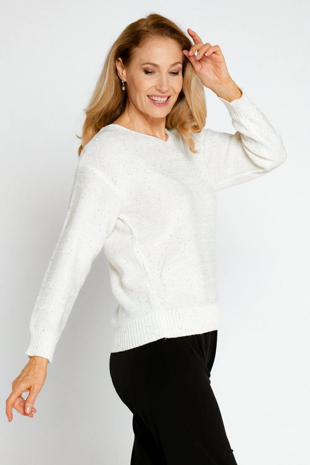 Shani Sequin Knit Jumper - Ivory Snow