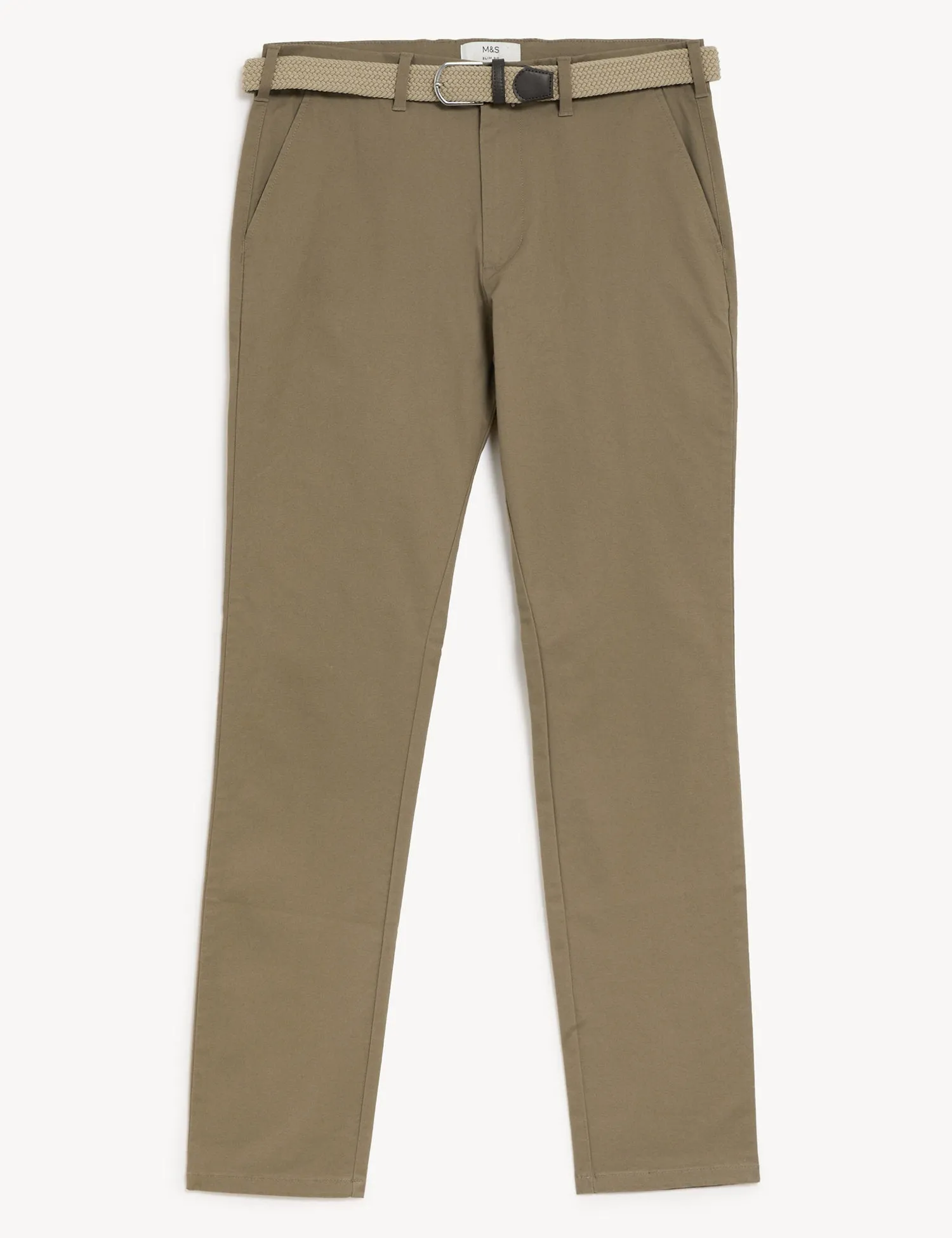 Slim Fit Belted Stretch Chinos