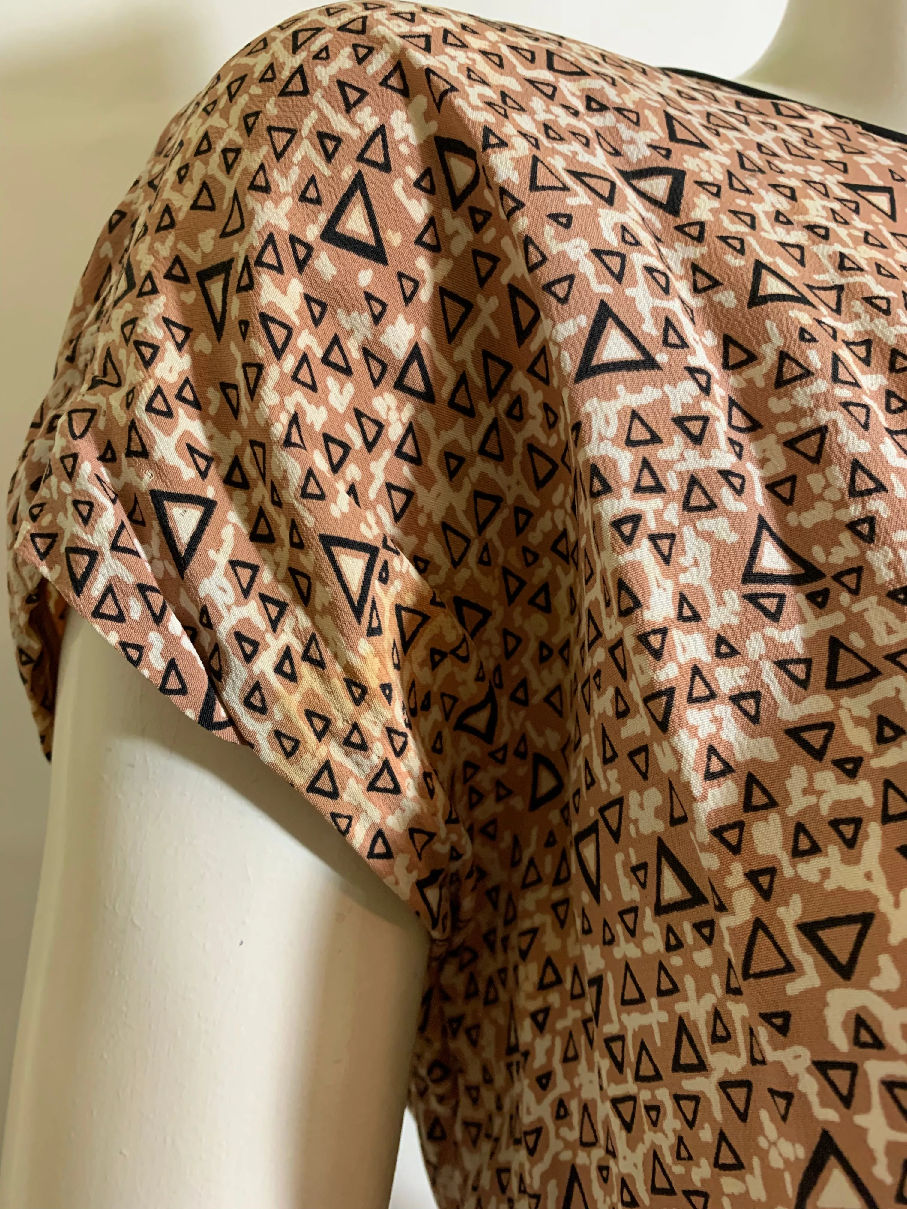 Smart Art Deco Geometric Print Rayon Dress and Jacket Set circa 1940s