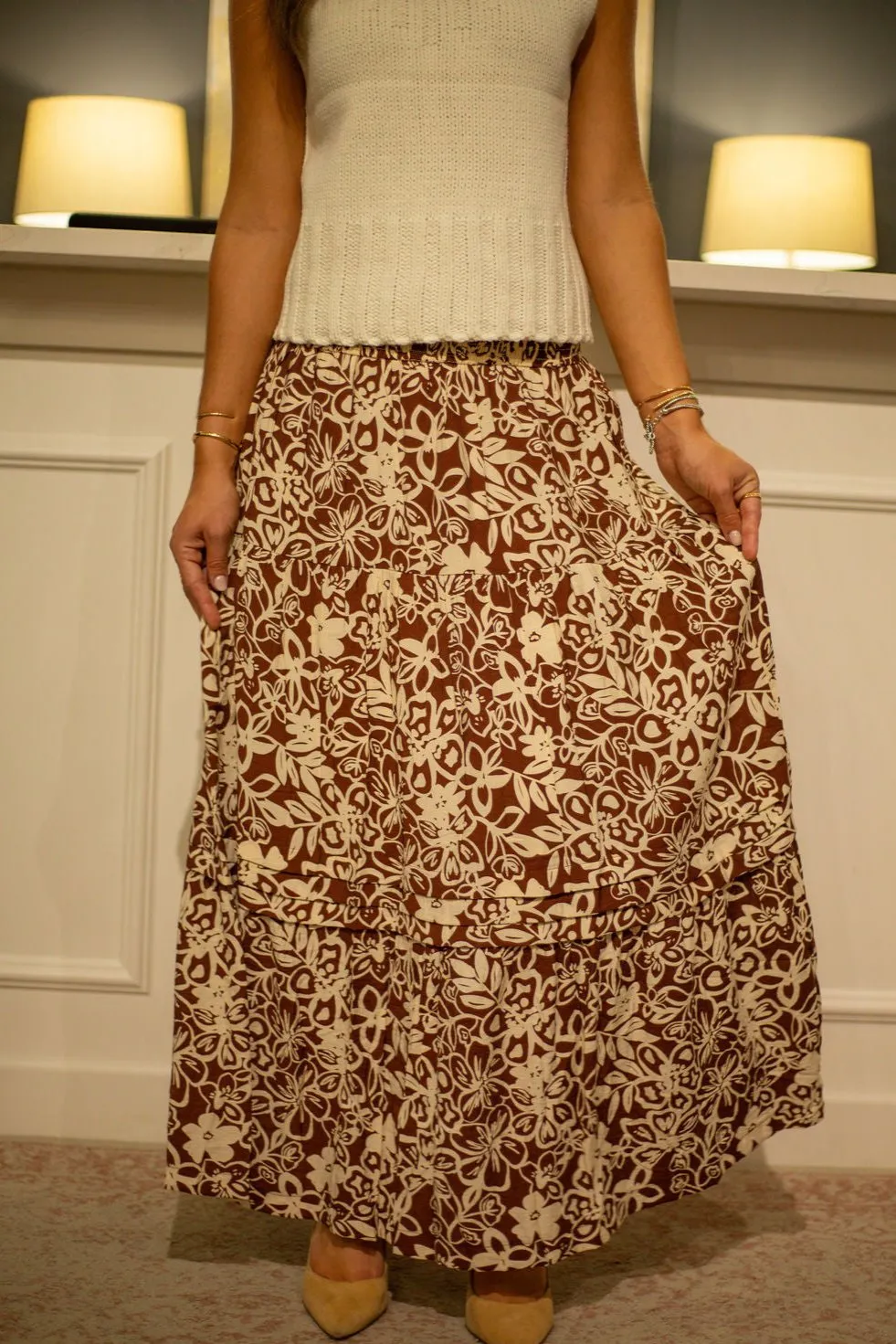 Smoked Waist Band Tiered Skirt