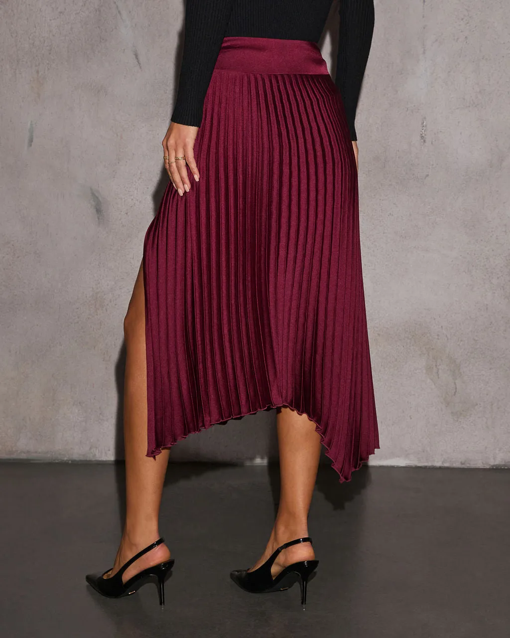 Social Gather Asymmetric Pleated Midi Skirt