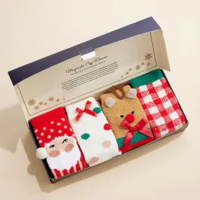 Soft Knit Christmas Socks Gift Set of 4 - Classic Christmas