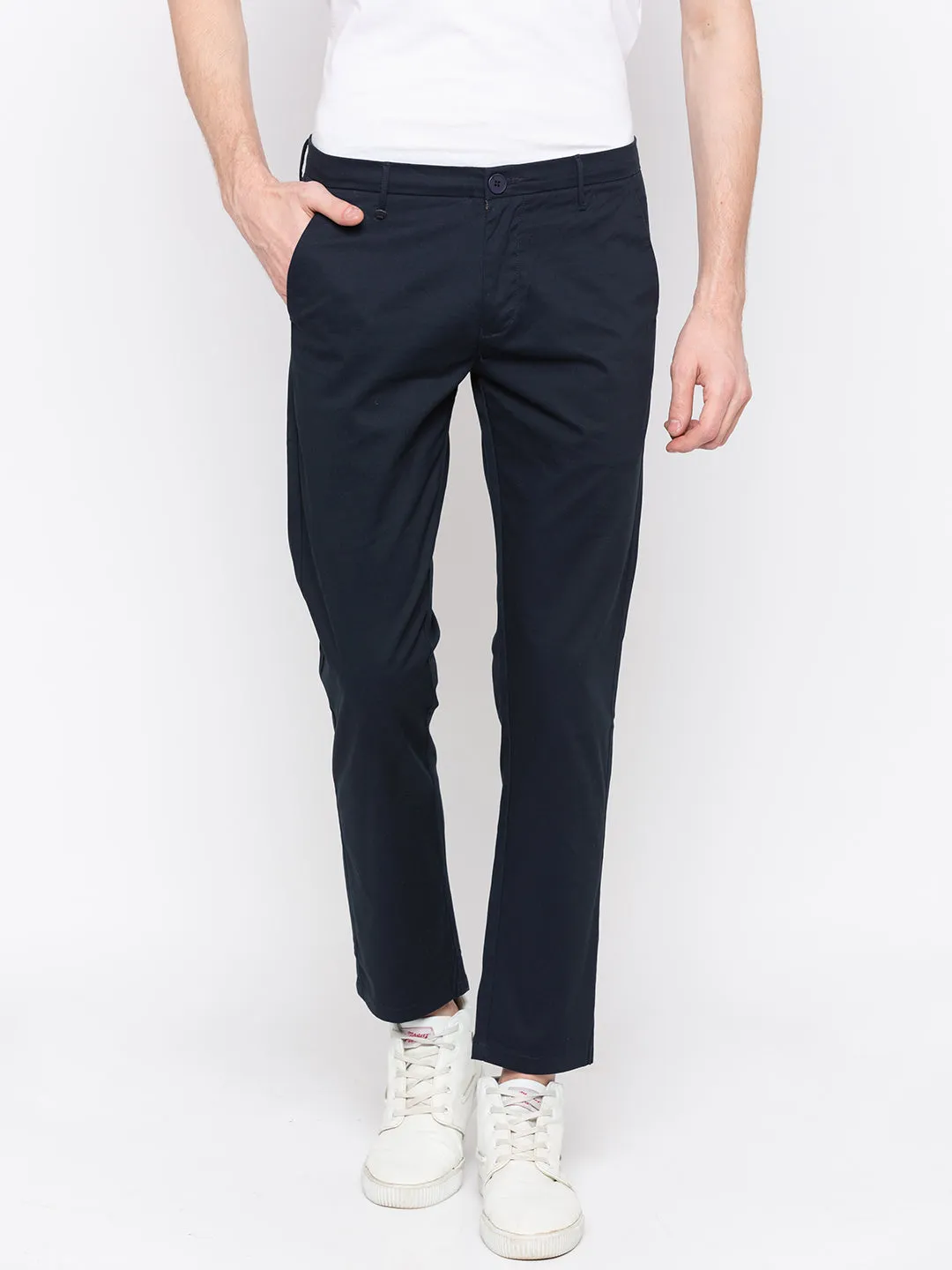 Spykar Men Navy Solid Slim Fit Chinos