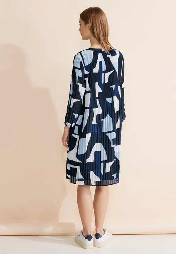 Street One Pleated knee length dress navy print 143880